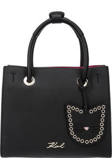 Черная кожаная сумка с короткими ручками Karl Lagerfeld