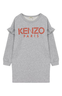 Хлопковое платье прямого кроя с оборками Kenzo