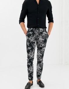 Монохромные зауженные брюки с цветочным принтом Twisted Tailor - Черный