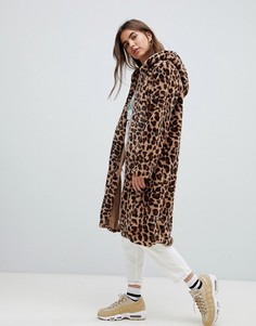 Пальто из искусственного меха с леопардовым принтом Daisy Street - Коричневый