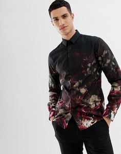Черная приталенная рубашка с выцветшим цветочным принтом Twisted Tailor - Черный