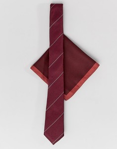 Узкий фактурный галстук и платок для нагрудного кармана ASOS DESIGN - Красный