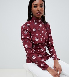 Блузка с высоким воротом и винтажным цветочным принтом Fashion Union Tall - Красный