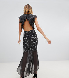 Темно-серое платье миди с отделкой и оборками Lace & Beads - Серый