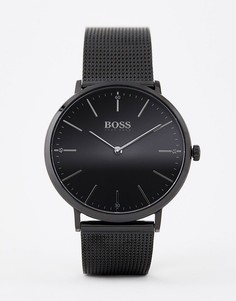 Подарочный набор из часов с сетчатым ремешком и запонок BOSS - Серый
