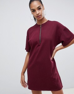 Бордовое свободное платье-футболка с молнией Missguided - Красный