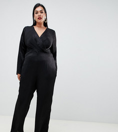 Комбинезон с запахом и плиссировкой ASOS DESIGN Curve - Черный