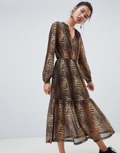 Платье макси с тигровым принтом Na-kd - Коричневый