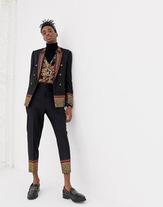 Черные зауженные брюки из 100% шерсти с вышивкой ASOS EDITION - Черный