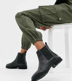 Кожаные ботинки челси для широкой стопы на массивной подошве ASOS DESIGN Addie - Черный