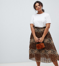 Плиссированная юбка миди с леопардовым принтом Glamorous Curve - Коричневый