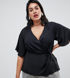 Блузка с запахом и узелком New Look Curve - Черный