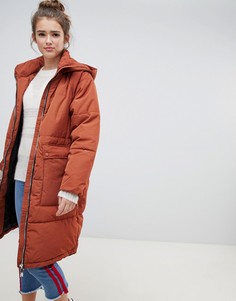 Удлиненная стеганая дутая куртка Only - Оранжевый
