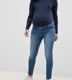 Укороченные джинсы скинни со съемной вставкой для животика и необработанными краями Bandia Maternity - Синий