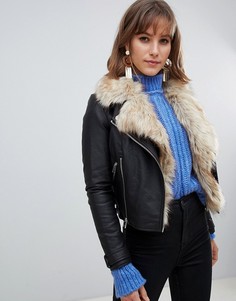 Куртка из искусственной кожи и меха River Island - Черный