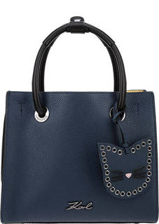 Синяя кожаная сумка с короткими ручками Karl Lagerfeld