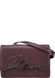 Бордовая кожаная сумка с двумя отделами Karl Lagerfeld
