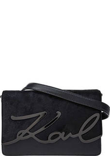Черная кожаная сумка с двумя отделами Karl Lagerfeld