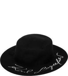 Черная фетровая шляпа с вышивкой Karl Lagerfeld