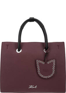 Бордовая кожаная сумка с короткими ручками Karl Lagerfeld