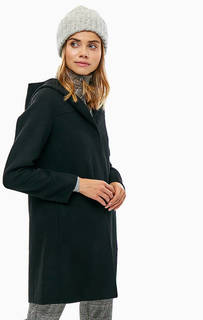 Черное полушерстяное пальто с капюшоном Geox