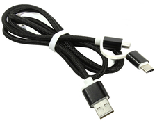 Аксессуар KS-is 2в1 USB - MicroUSB/Type-C 1.0m Black KS-349B