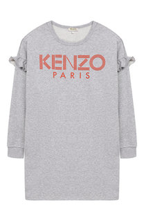 Хлопковое мини-платье прямого кроя с оборками Kenzo