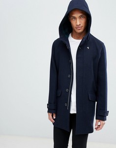 Темно-синее шерстяное пальто с капюшоном Farah Oxton - Темно-синий