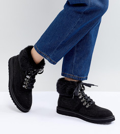 Походные ботинки с манжетами из искусственного меха Pieces Sally - Черный