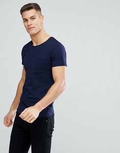 Темно-синяя футболка с круглым вырезом и необработанными краями Tom Tailor - Темно-синий