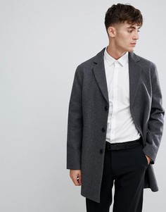 Серое меланжевое полушерстяное пальто в строгом стиле Esprit - Серый