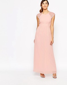 Плиссированное платье макси с кружевными рукавами Elise Ryan - Розовый