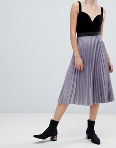 Юбка с эффектом металлик и плиссировкой Bershka - Фиолетовый