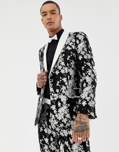 Приталенный пиджак-смокинг с монохромным цветочным принтом ASOS EDITION - Черный