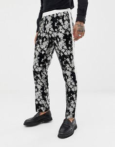 Облегающие жаккардовые брюки для смокинга с монохромным цветочным узором ASOS EDITION - Черный