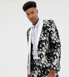 Приталенный жаккардовый пиджак-смокинг с монохромной цветочной отделкой ASOS EDITION Tall - Черный
