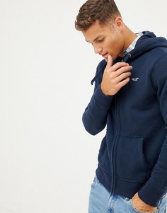 Темно-синий худи на молнии с логотипом Hollister - Темно-синий
