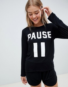 Пижамный комплект из футболки с принтом Pause и шортов Adolescent Clothing - Черный