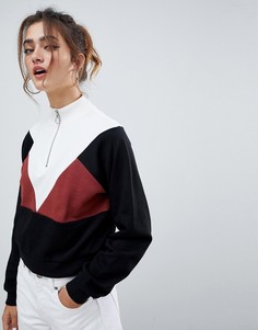 Укороченный свитшот колор блок в стиле ретро на молнии ASOS DESIGN - Мульти