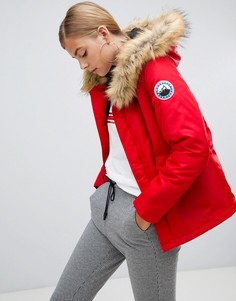 Красная парка с искусственным мехом Boohoo luxe - Красный