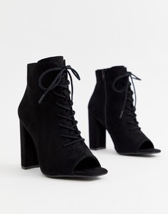 Ботинки на блочном каблуке и шнуровкой New Look - Черный