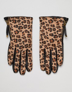 Перчатки из кожи и ткани с леопардовым принтом Barneys Originals - Черный