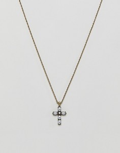 Золотистое ожерелье с крестом с искусственным жемчугом ASOS DESIGN - Золотой