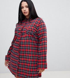 PrettyLittleThing Plus shirt dress in red check - Мульти