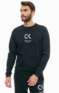 Хлопковый черный свитшот с принтом Calvin Klein Performance