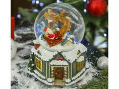 Снежный шар СИМА-ЛЕНД Дед Мороз на крыше дома 15.5x13x11.5cm Музыкальный 3244442
