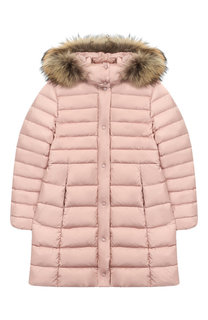 Пуховое пальто с меховой отделкой на капюшоне Moncler Enfant