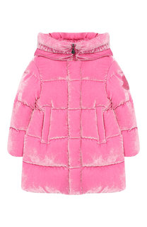 Пуховое пальто с текстильной отделкой и капюшоном Moncler Enfant