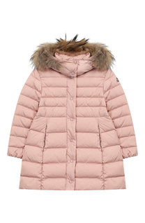Пуховое пальто с меховой отделкой на капюшоне Moncler Enfant