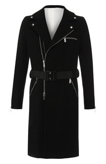 Шерстяное пальто на молнии с поясом Emporio Armani